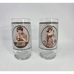 1983 Pepsi Commemorative Glasses with Victorian Lady Gibson Girl Motif